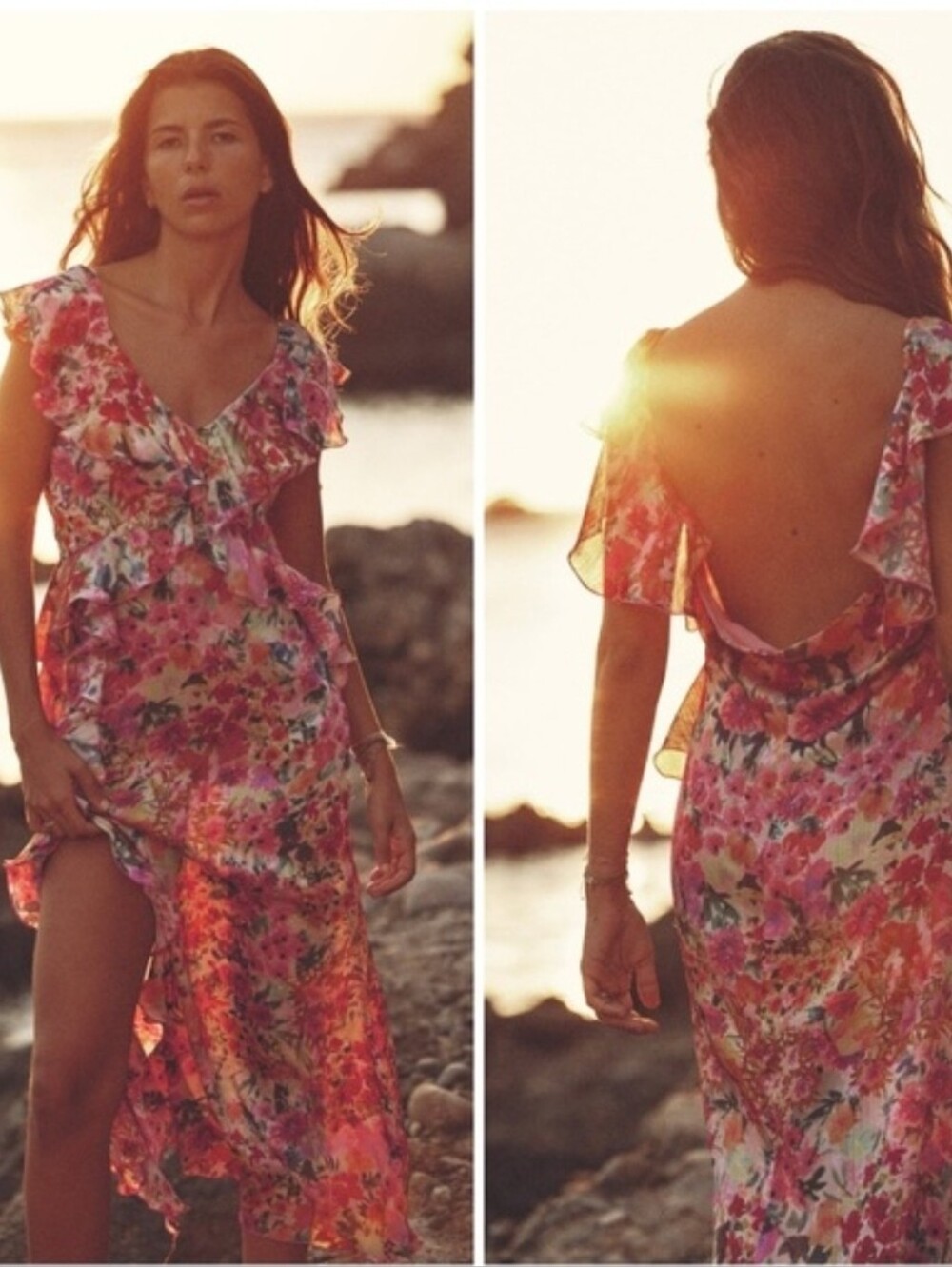 Zara Long Floral Ruffle Dress